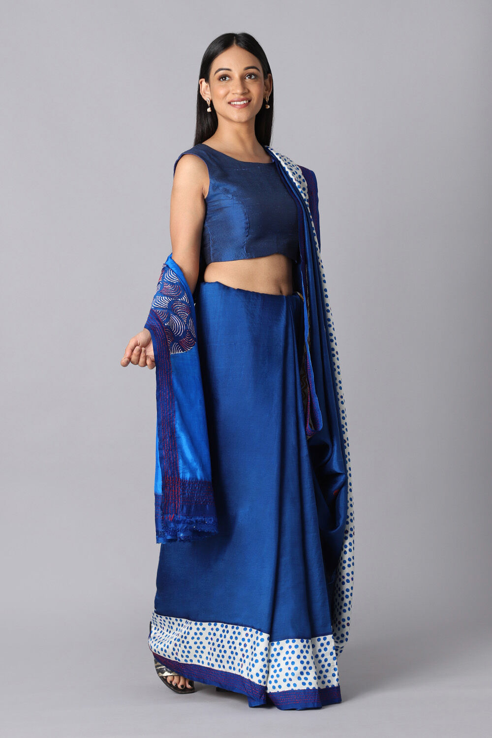 Blue Pure Silk Hand Painted Saree image number null