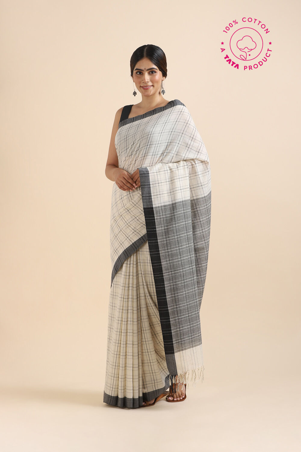 White Pure Cotton Bengal Saree image number null