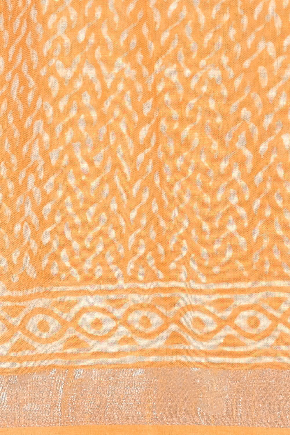 Orange Pure Linen Bagru Printed Saree image number null