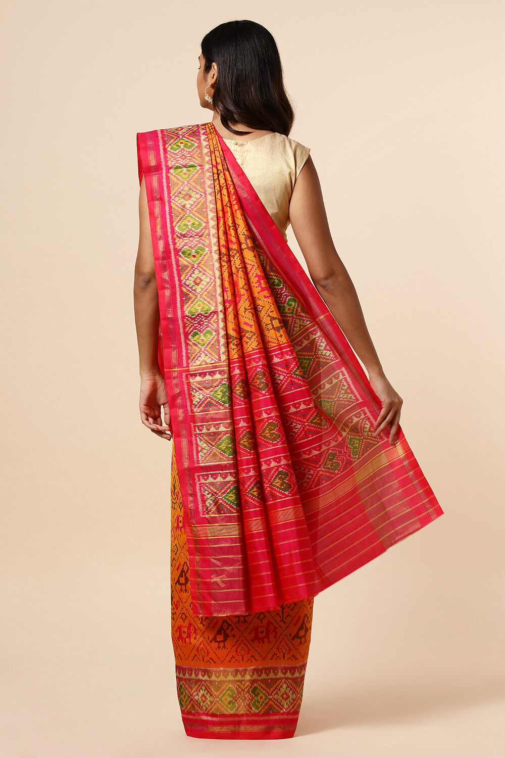 Yellow Handwoven Rajkot Patola Ikat Pure Silk Saree image number null