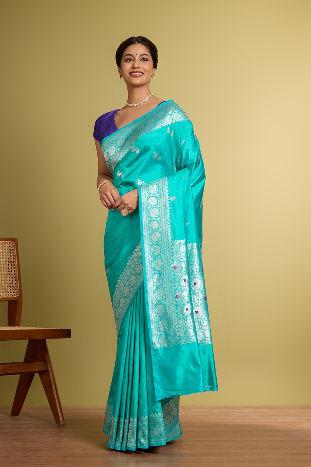 Light Blue Pure Silk Kadwa Banarasi Saree image number null