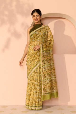Yellow Rajasthan Pure Silk Cotton Printed Sanganeri Saree thumbnail image number null