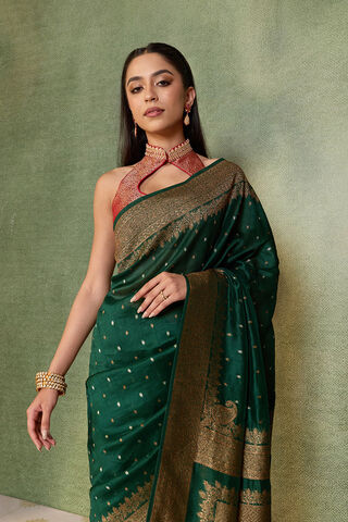 Dark Green Woven Design Pure Viscose Saree image number