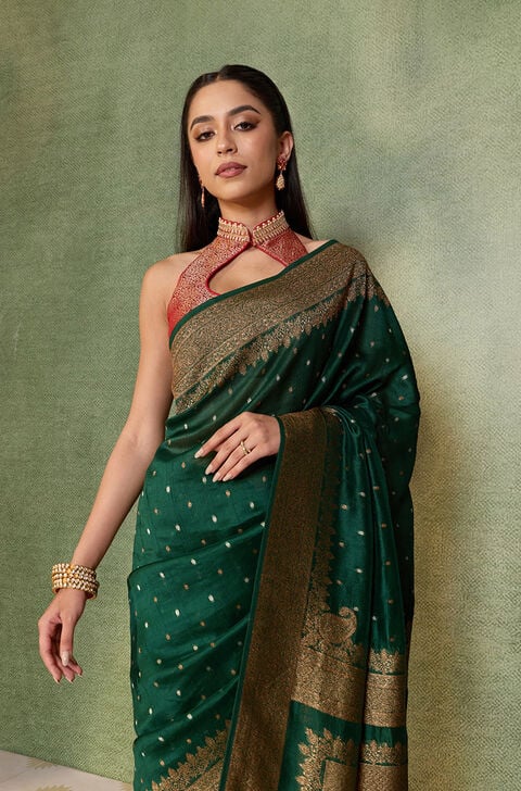 Dark Green Woven Design Pure Viscose Saree