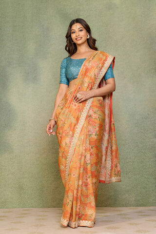 Orange Viscose Tissue Embroidered Saree thumbnail image number null