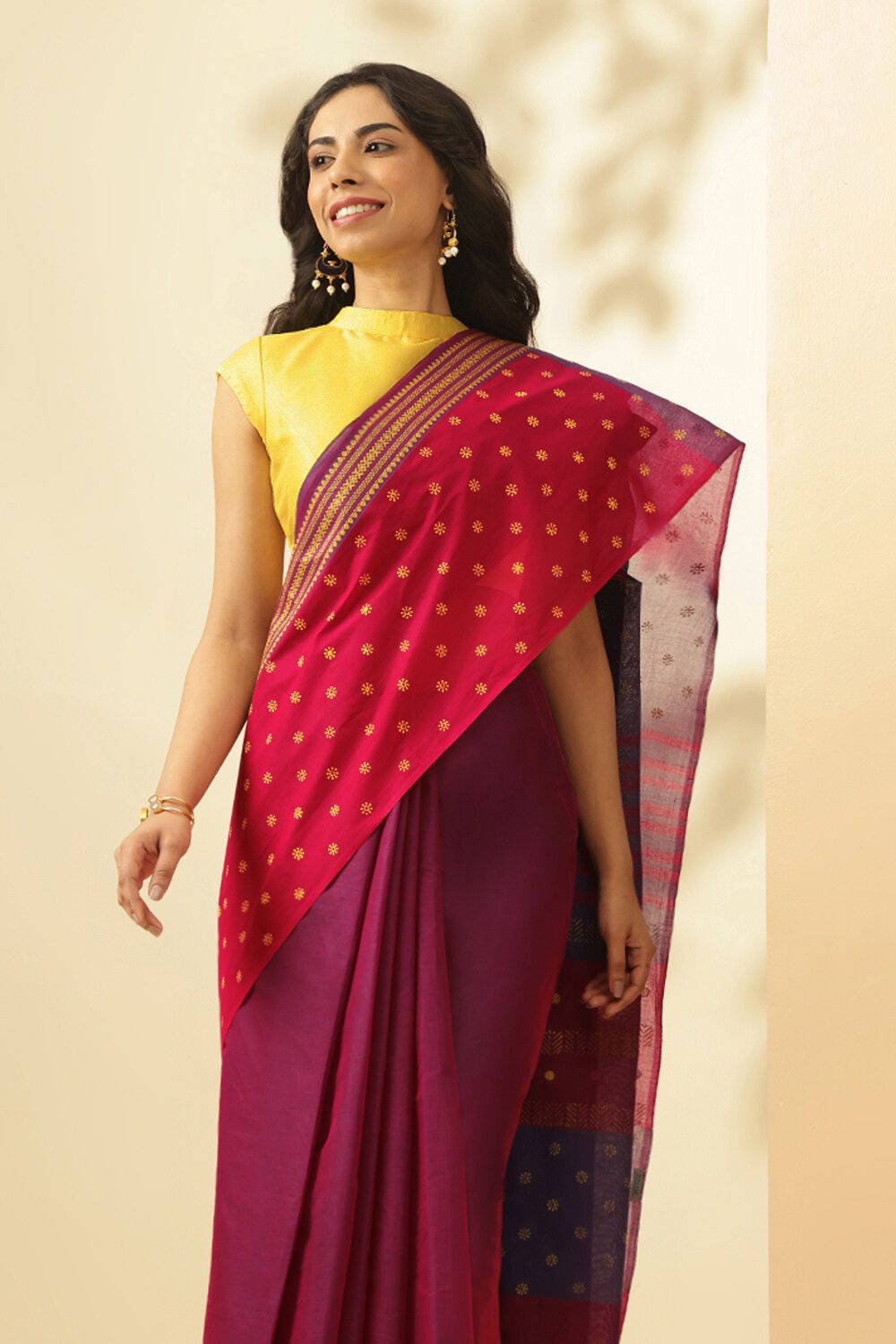 Purple Rajasthan Block Printed Pure Cotton Saree image number null