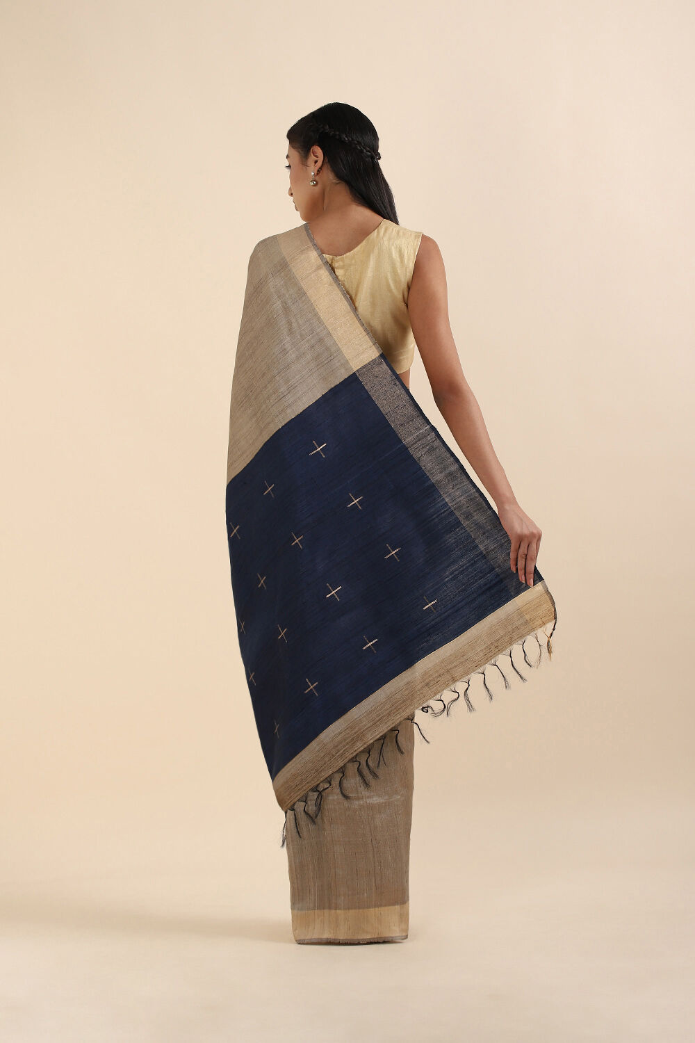 Beige Pure Tussar Silk Bhagalpuri Saree image number null