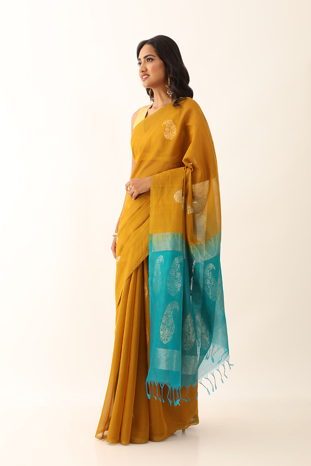 Dark Yellow Pure Silk Cotton Woven South Saree image number null