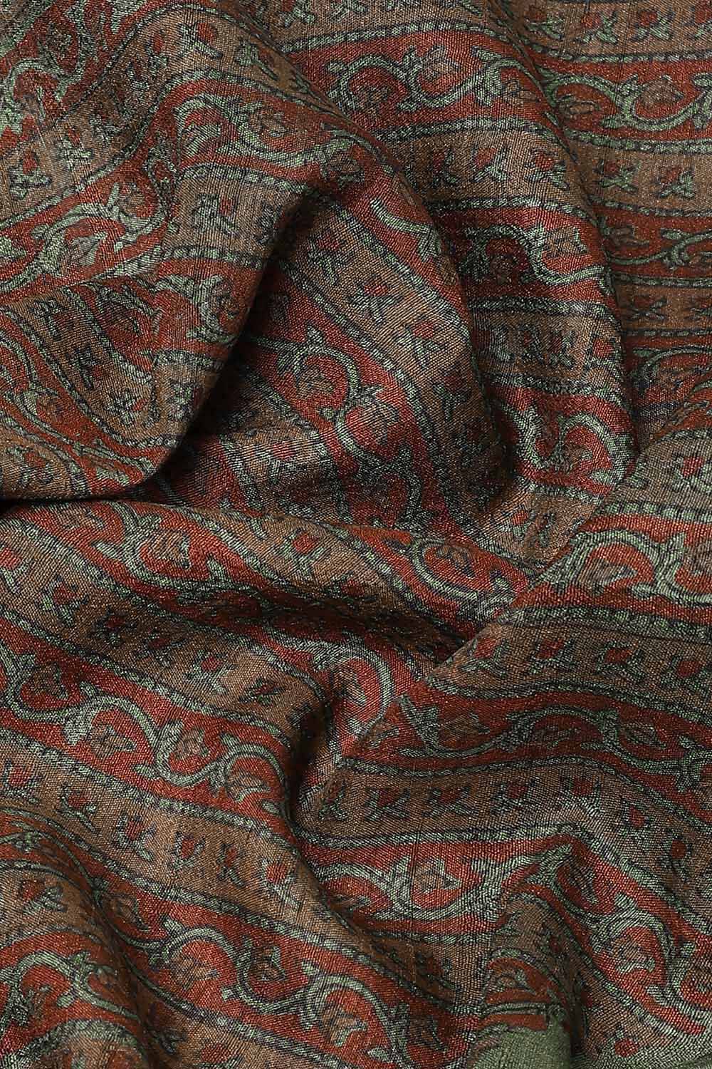 Green Pure Silk Tussar Bagru Print and Zardosi Embroidered Saree image number null