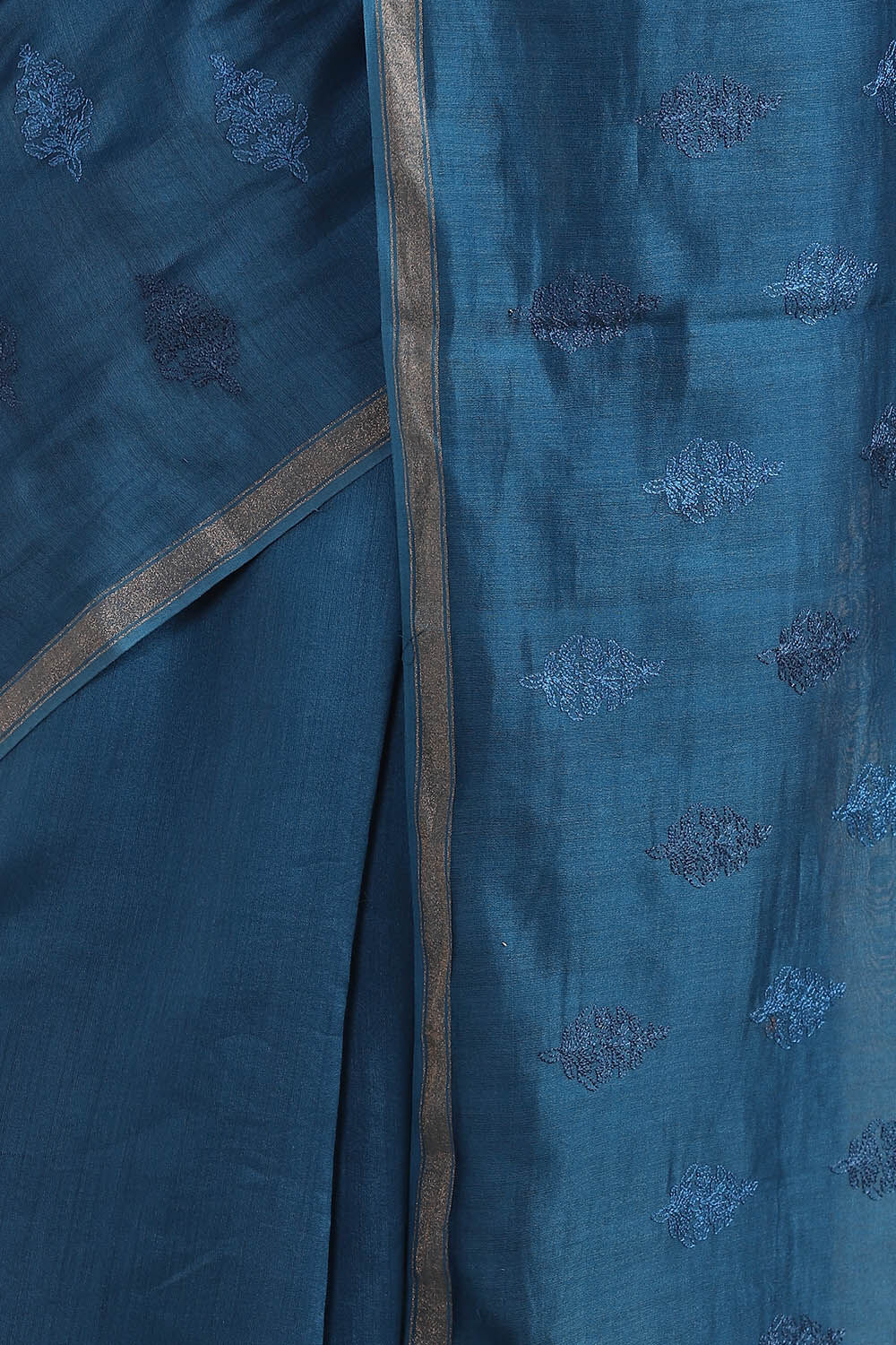 Blue Pure Silk Linen Embroidered Saree image number null