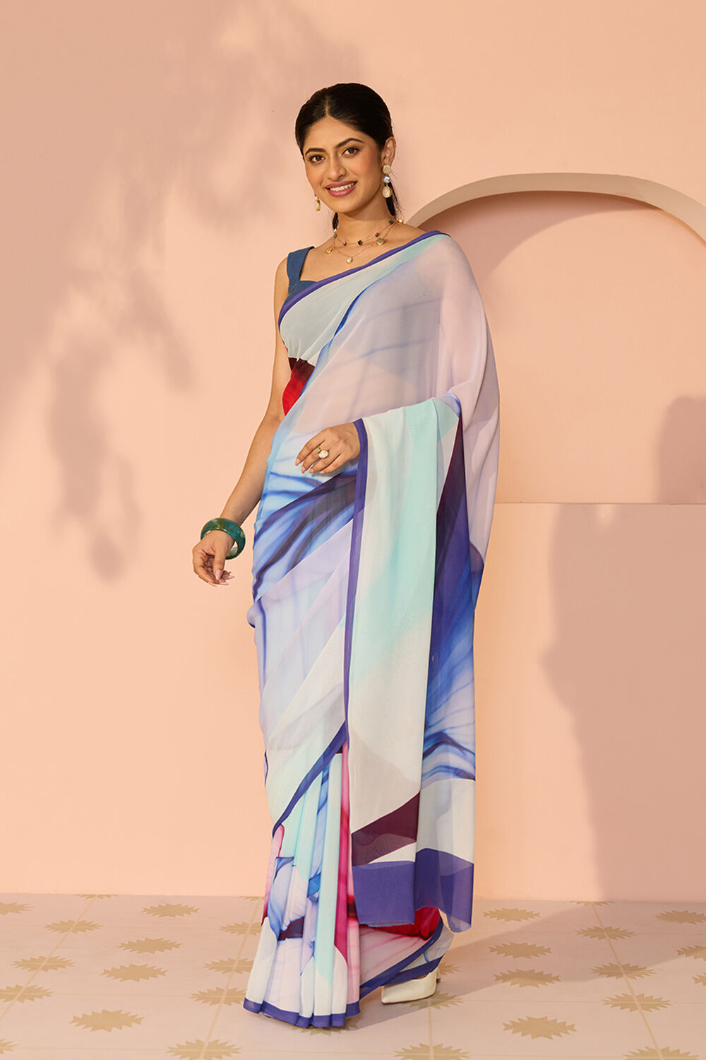 Multicoloured Printed Viscose Georgette Saree image number null