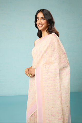 Beige Bagru Pure Silk Cotton Mukaish Saree thumbnail image number null