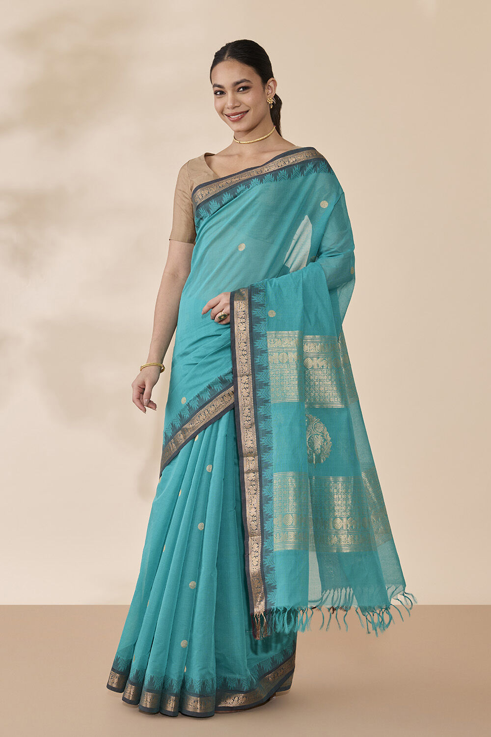 Light Blue Woven Pure Cotton Saree image number null