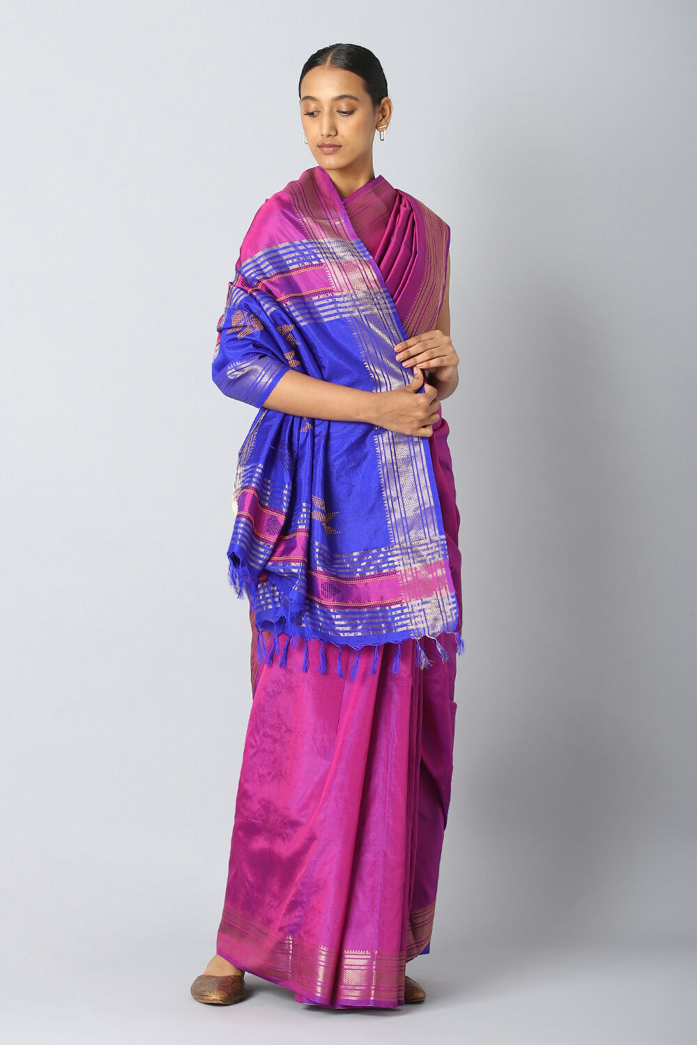 Dark Violet Pure Silk Saree image number null