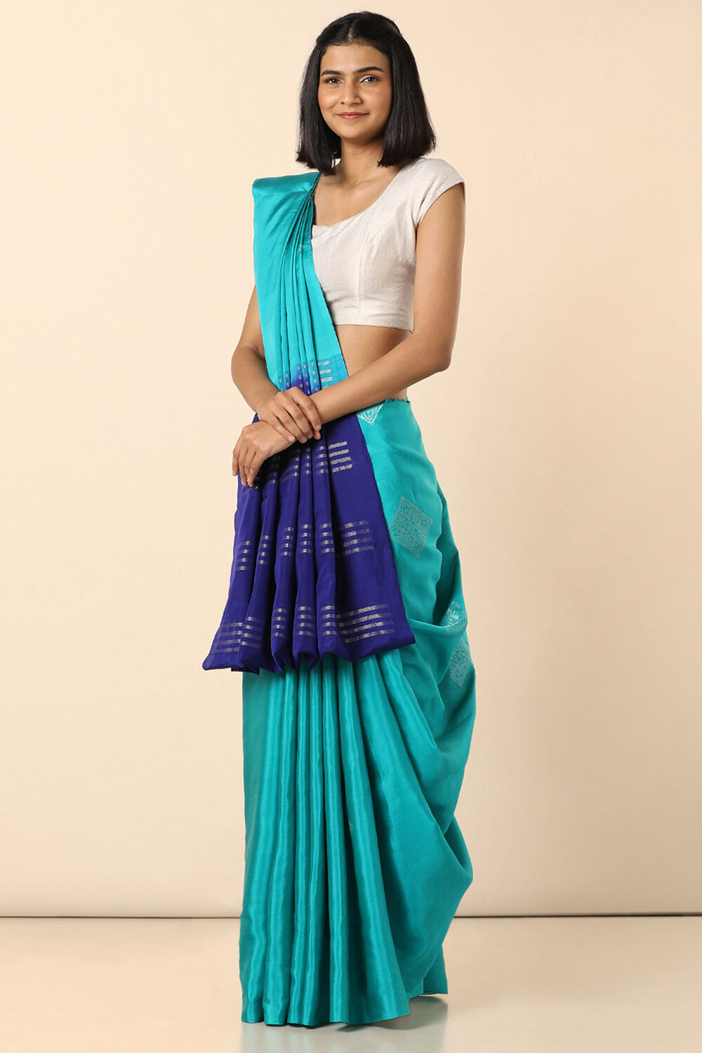 Blue Pure Silk Tencel South Saree image number null