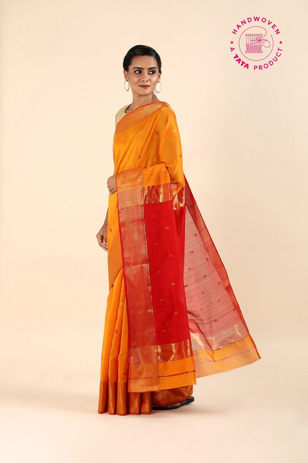 Yellow Pure Silk Cotton Maheswari Saree image number null