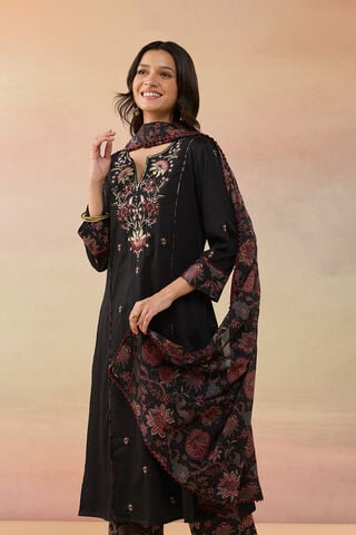 Black Pure Cotton Embroidered Kurta Set image number
