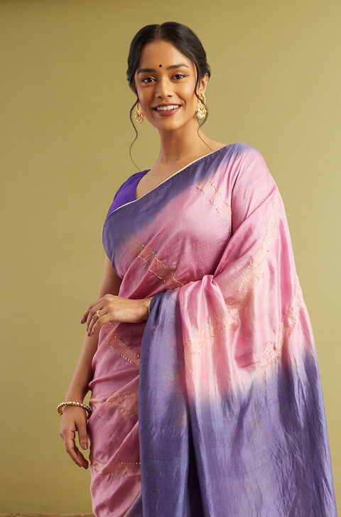 Purple Tie and Dye Pure Silk Saree