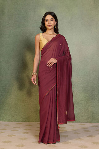 Dark Red Embroidered Pure Silk Cotton Saree thumbnail image number null