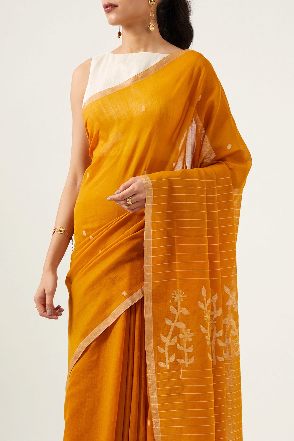Yellow Pure Cotton Bengal Saree image number null