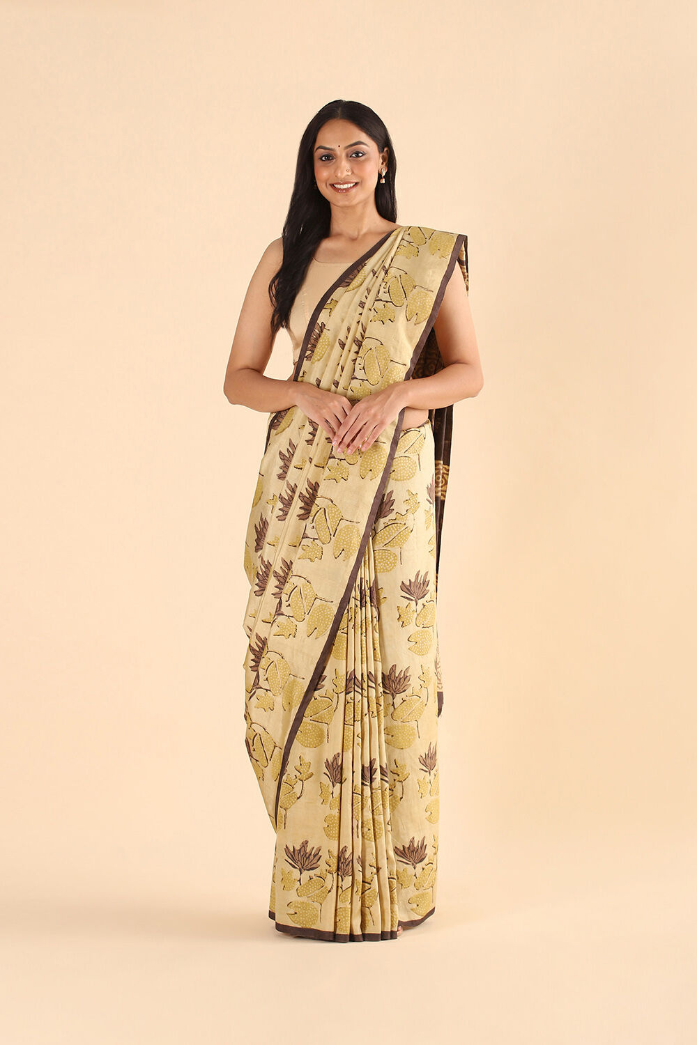 Brown Pure Silk Ajrakh Printed Saree image number null