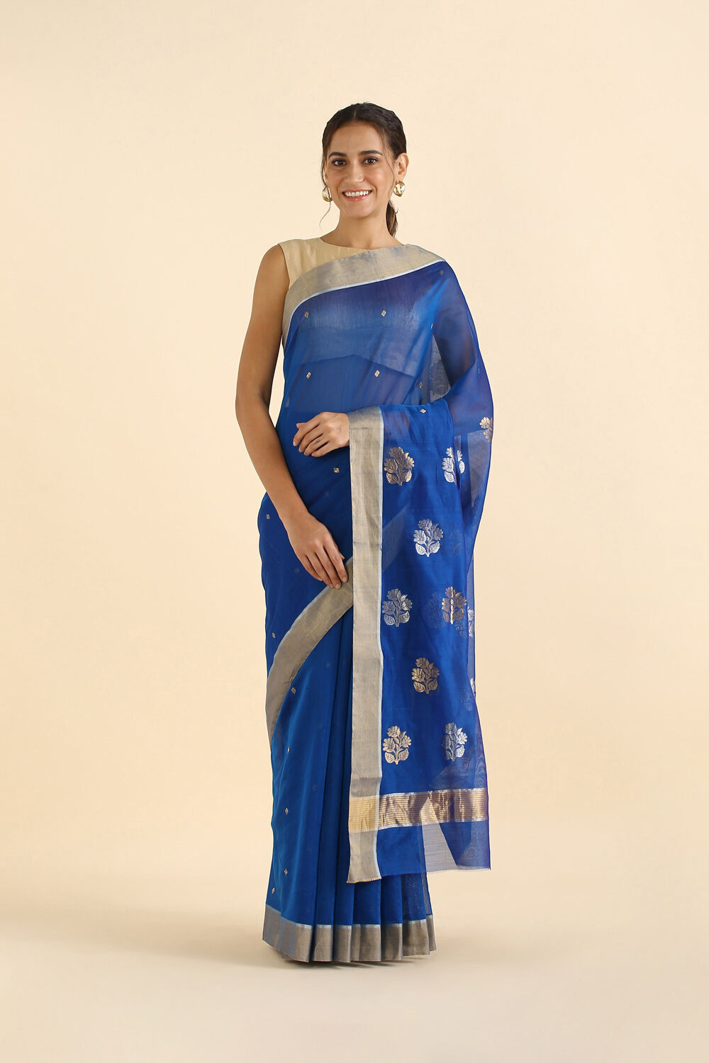 Blue Pure Silk Cotton Chanderi Saree image number null