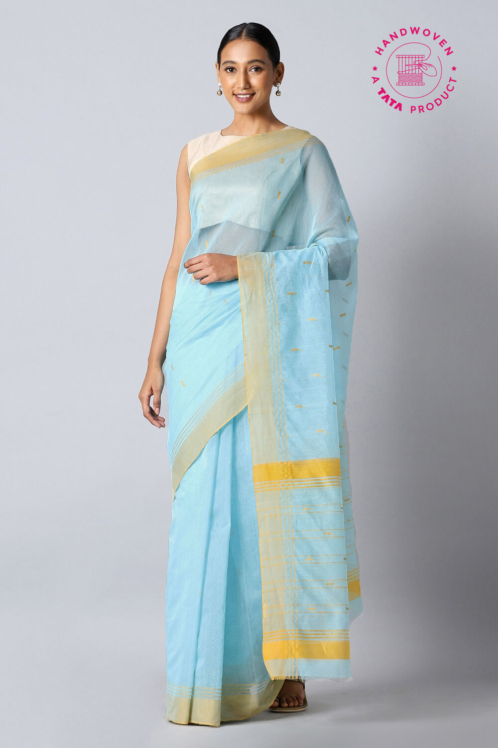 Blue Pure Silk Cotton Chanderi Saree image number null