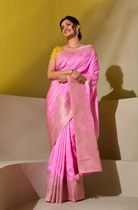 Light Pink Woven Viscose Saree