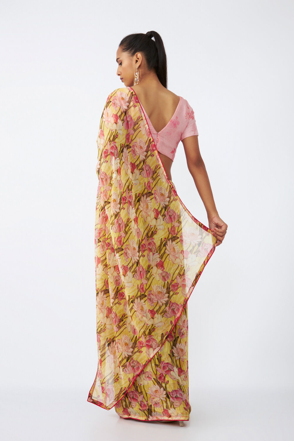 Yellow Viscose Chiffon Digital Printed Saree image number null
