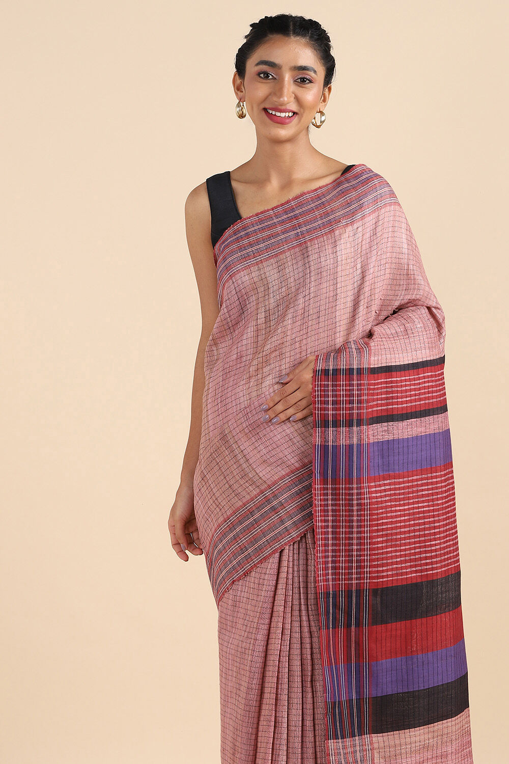 Light Pure Pink Tussar Bhagalpuri Saree image number null