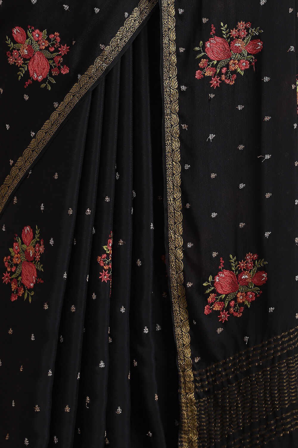 Black Pure Viscose Embroidered Saree image number null