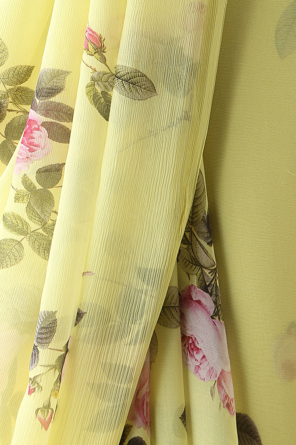 Light Yellow Pure Chiffon Digital Printed Saree image number null