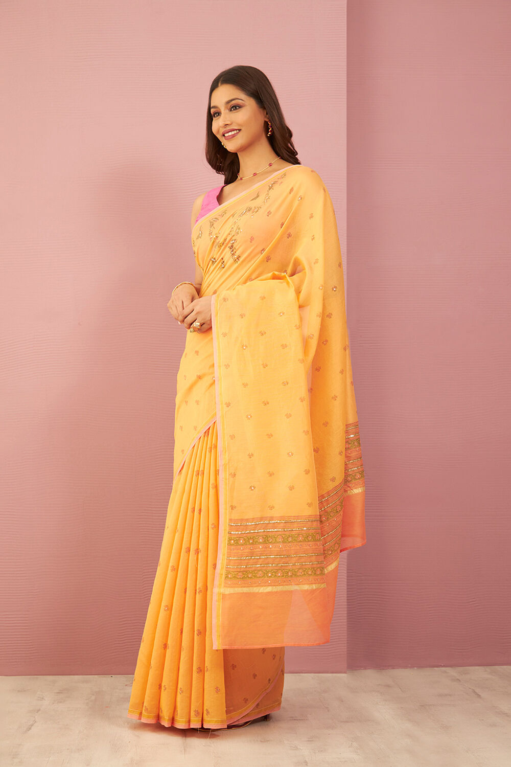 Orange Contemporary Pure Silk Cotton Printed Sanganeri Saree image number null