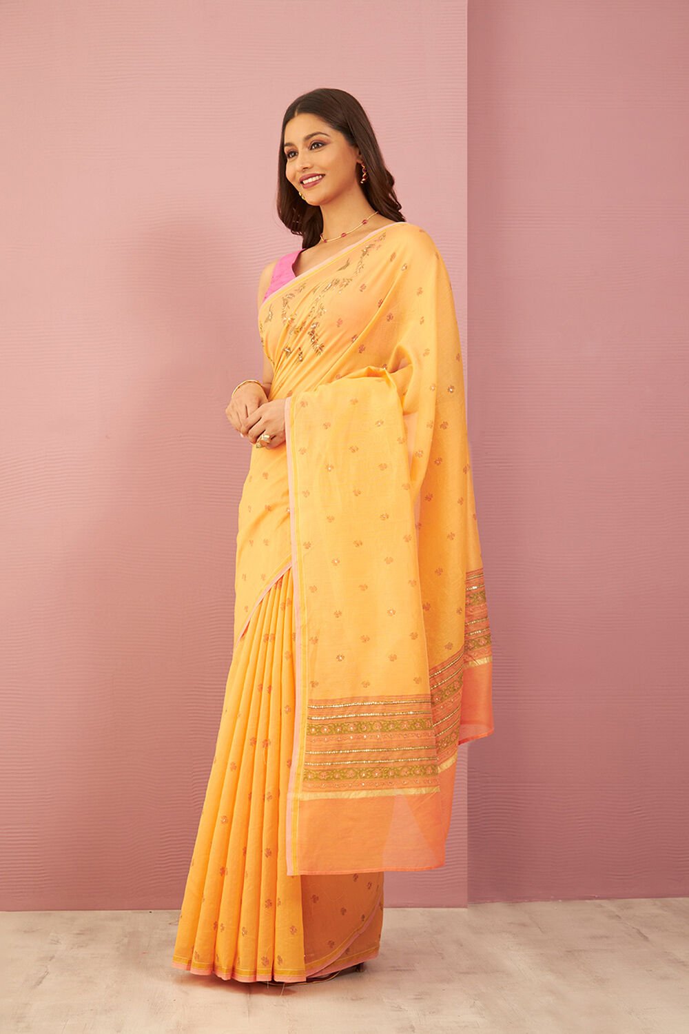 Orange Contemporary Pure Silk Cotton Printed Sanganeri Saree image number null