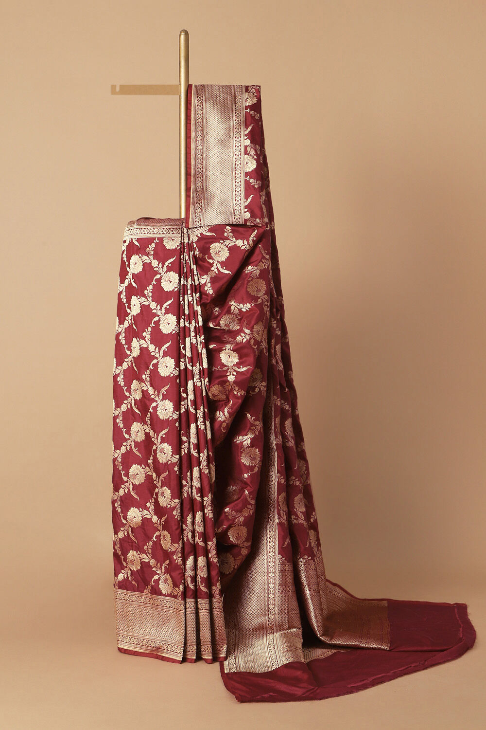 Dark Red Pure Silk Banarasi Saree image number null
