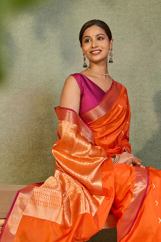 Orange Silk Viscose Cutwork Banaras  Saree image number