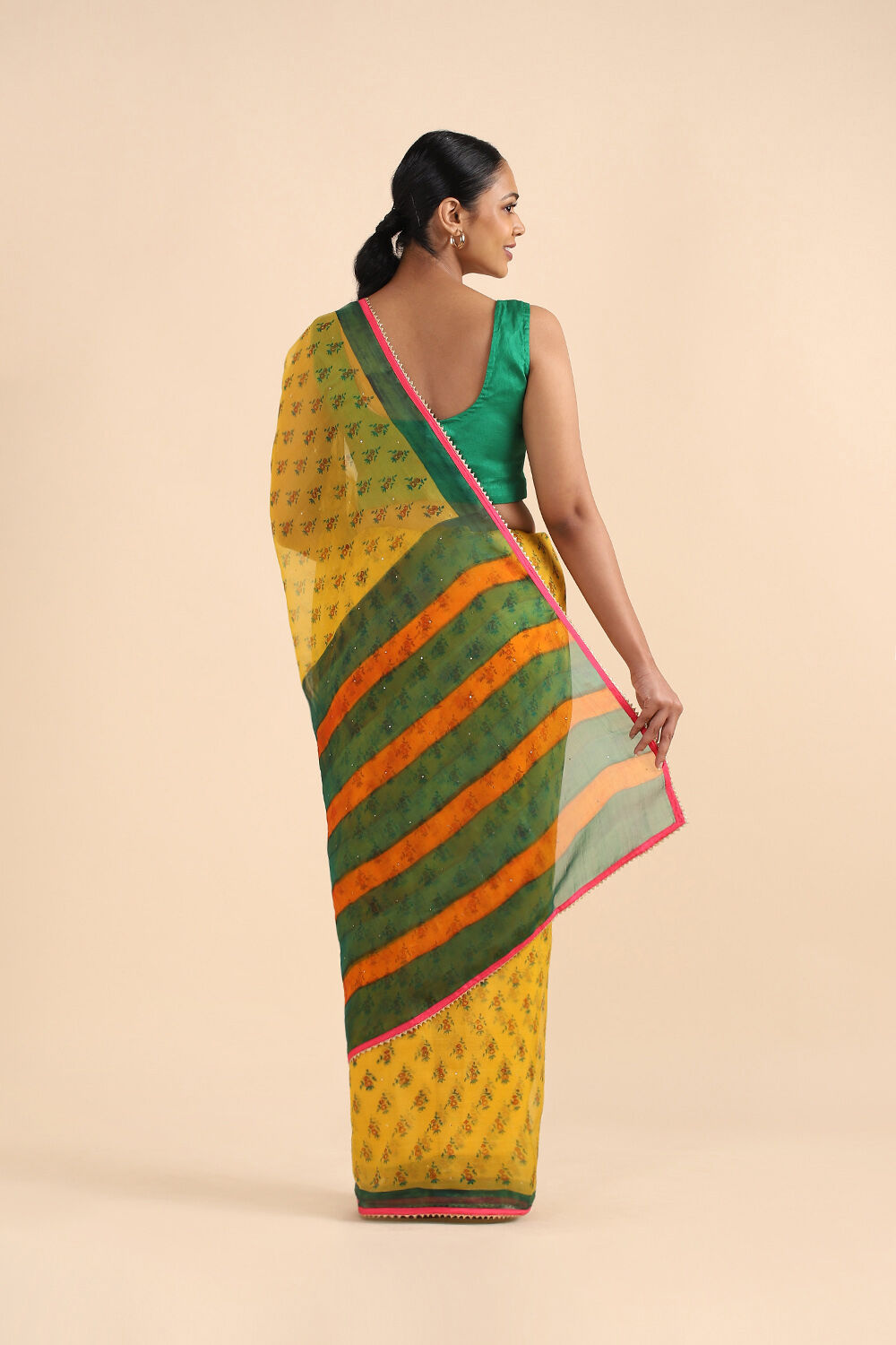 Yellow Pure Organza Printed Saree image number null