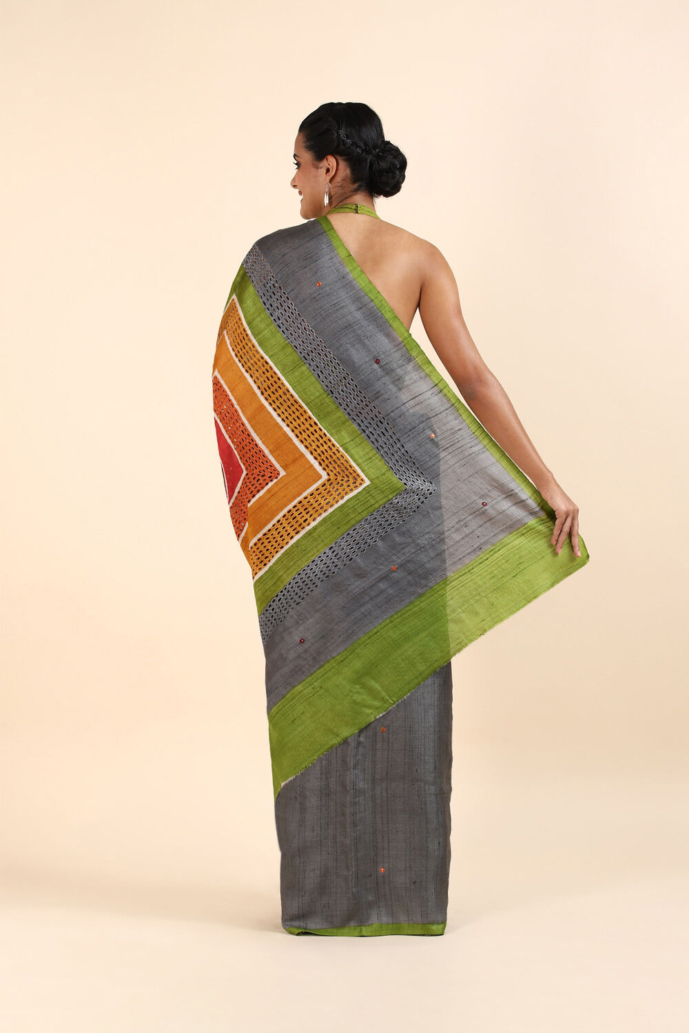 Grey Pure Tussar Embroidered Saree image number null