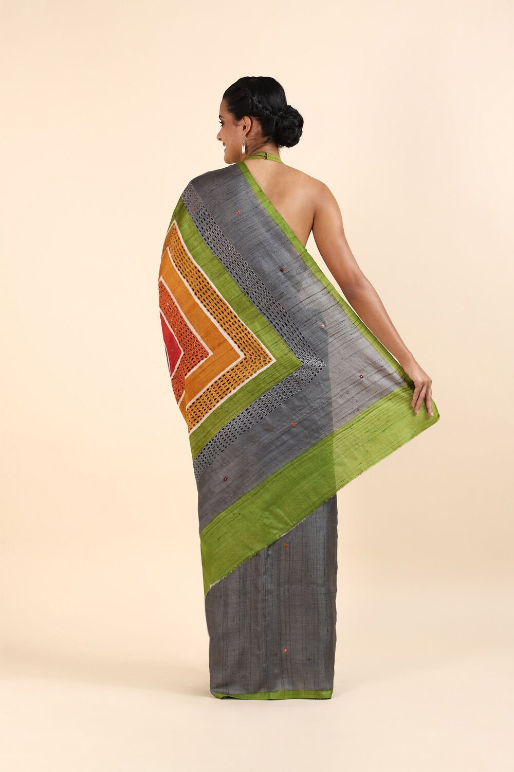 Grey Pure Tussar Embroidered Saree image number null