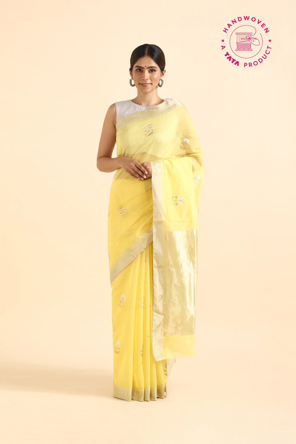 Yellow Pure Silk Cotton Chanderi Saree image number null