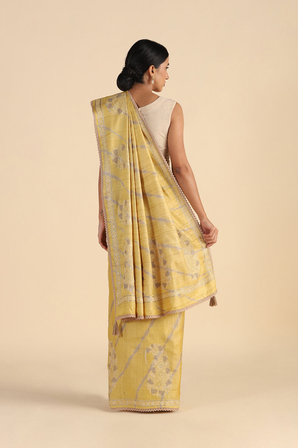 Yellow Embroidered Pure Tussar Saree image number null