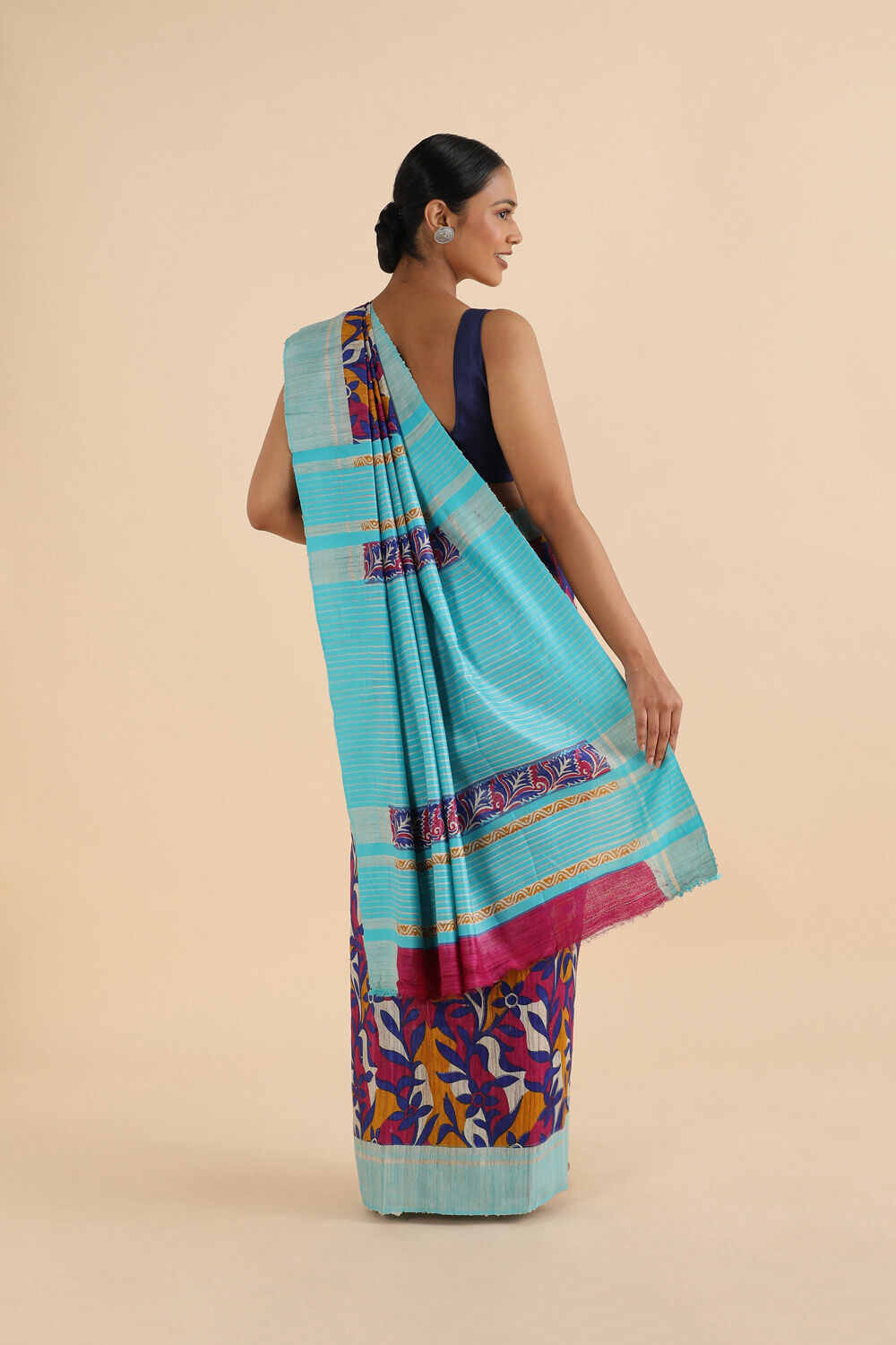 Blue Pure Tussar Silk Printed Saree image number null