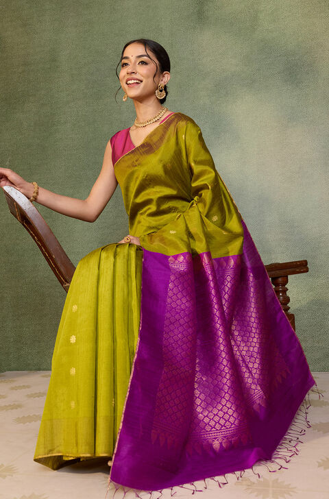 Green Woven Soft Pure Silk Saree
