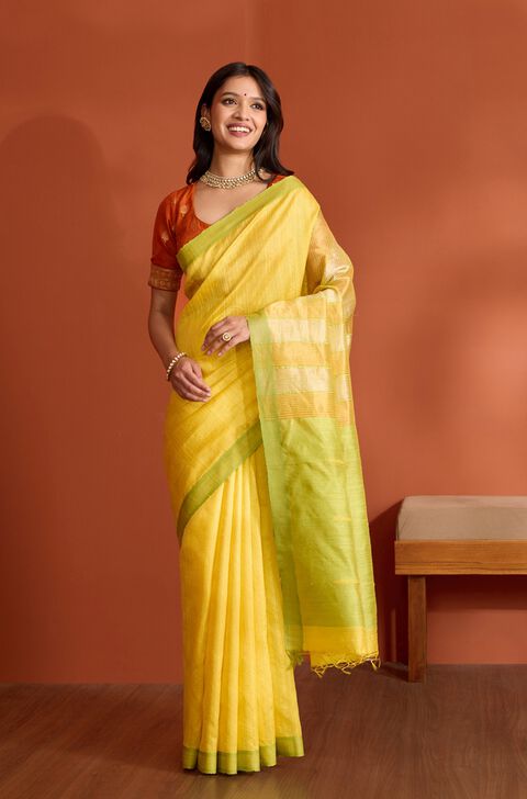 Yellow Pure Tussar Silk Bhagalpur Woven Saree