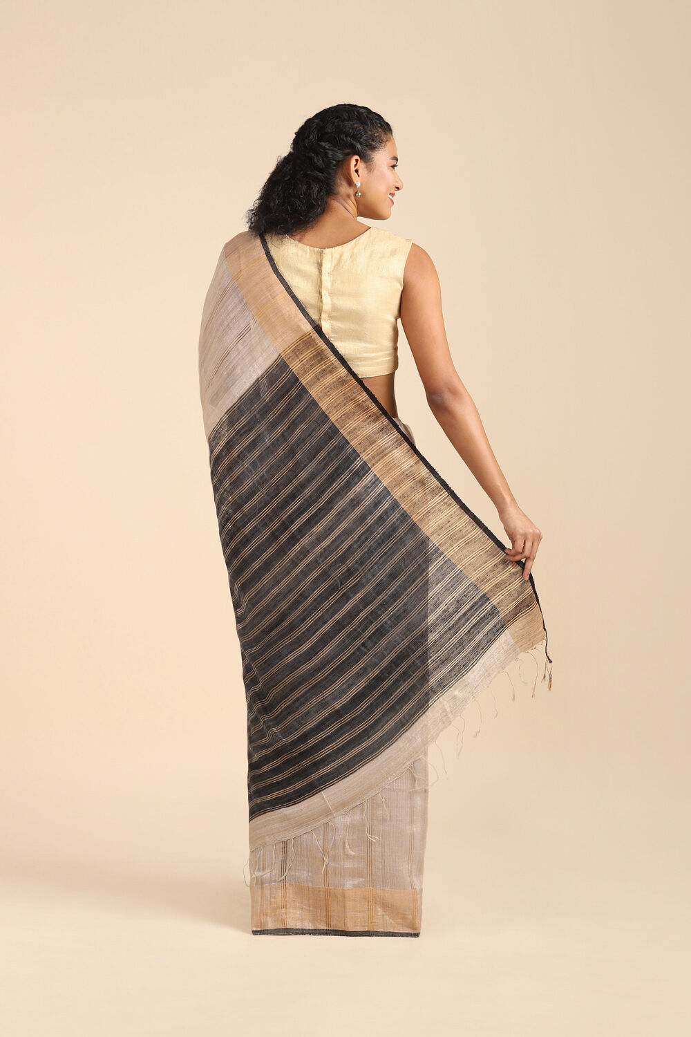 Beige Pure Silk Vanya Bengal Saree image number null