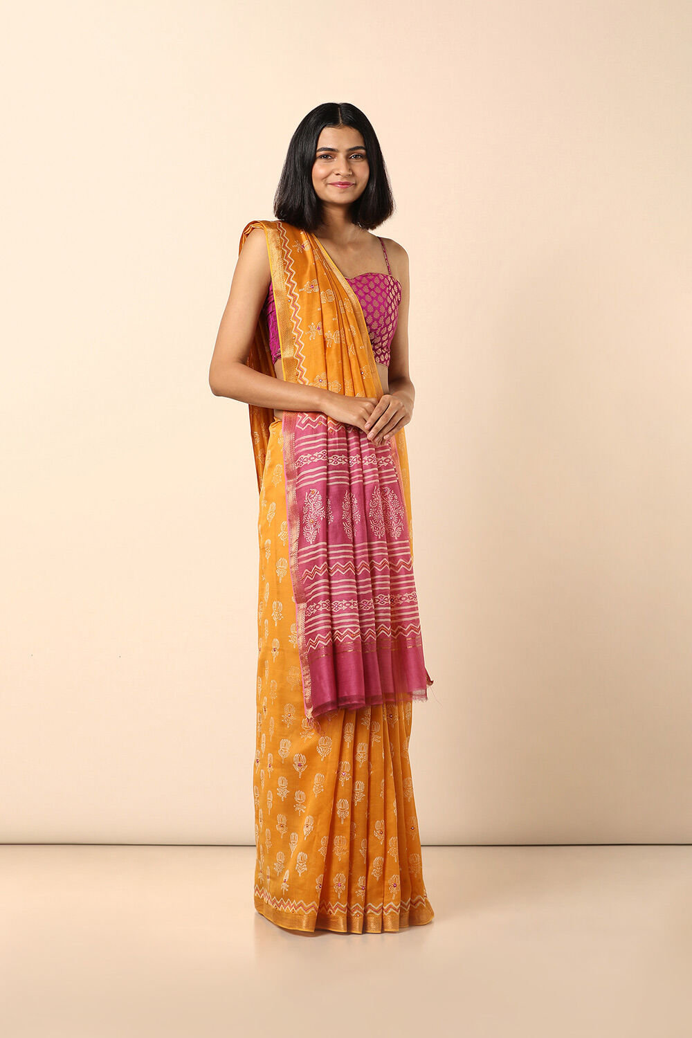 Yellow Embroidered Pure Silk Cotton Saree image number null