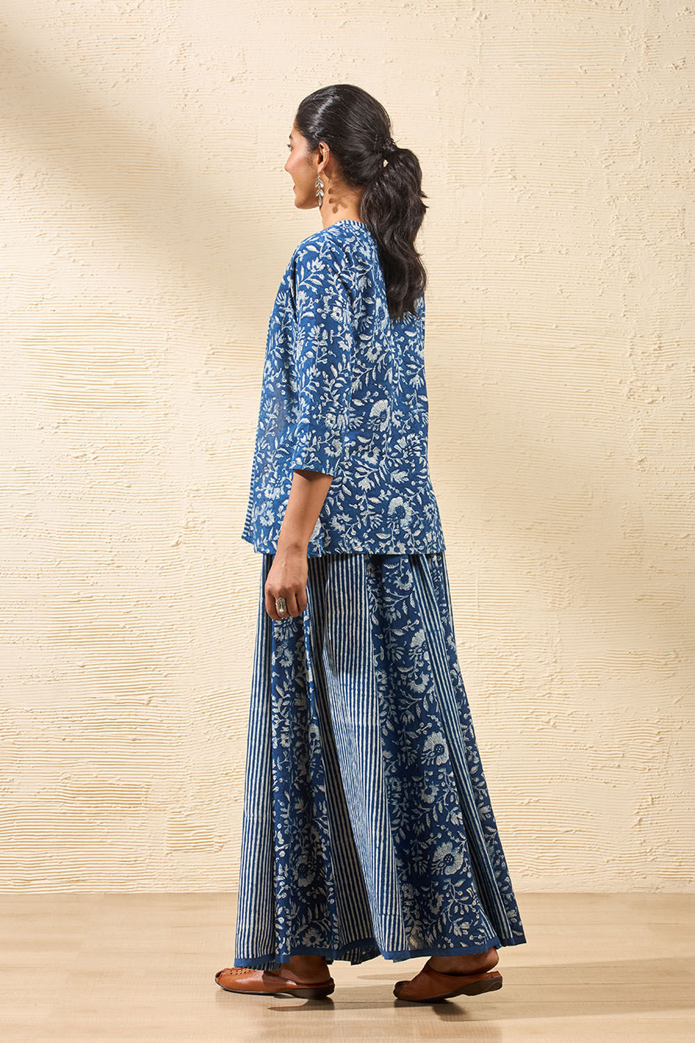Blue Rajasthan Block Printed Pure Cotton Lehenga image number null