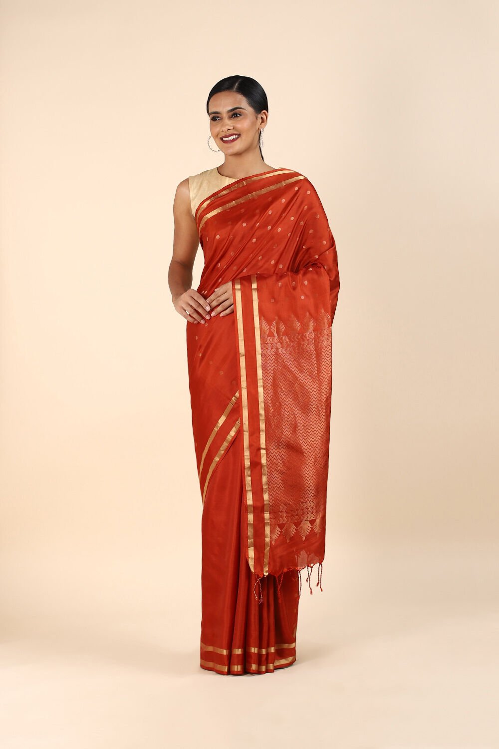 Dark Orange Pure Soft Silk Saree image number null