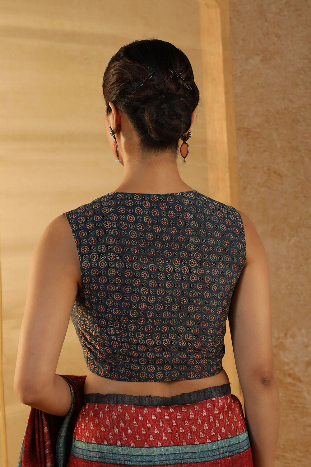 Blue Pure Silk Cotton Printed Embroidery Blouse image number null