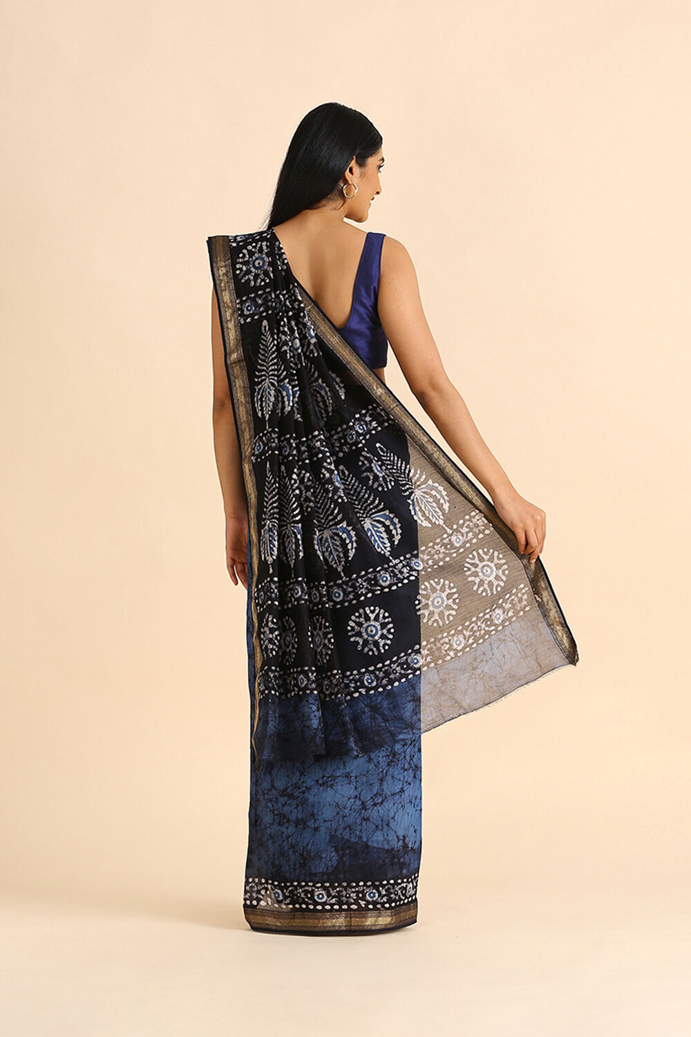 Blue Batik Pure Silk Cotton Saree image number null